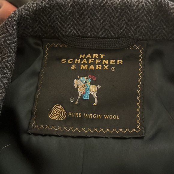 Herringbone Tweed Virgin Wool Trench Coat Black and Gray 44R - Picture 12 of 16